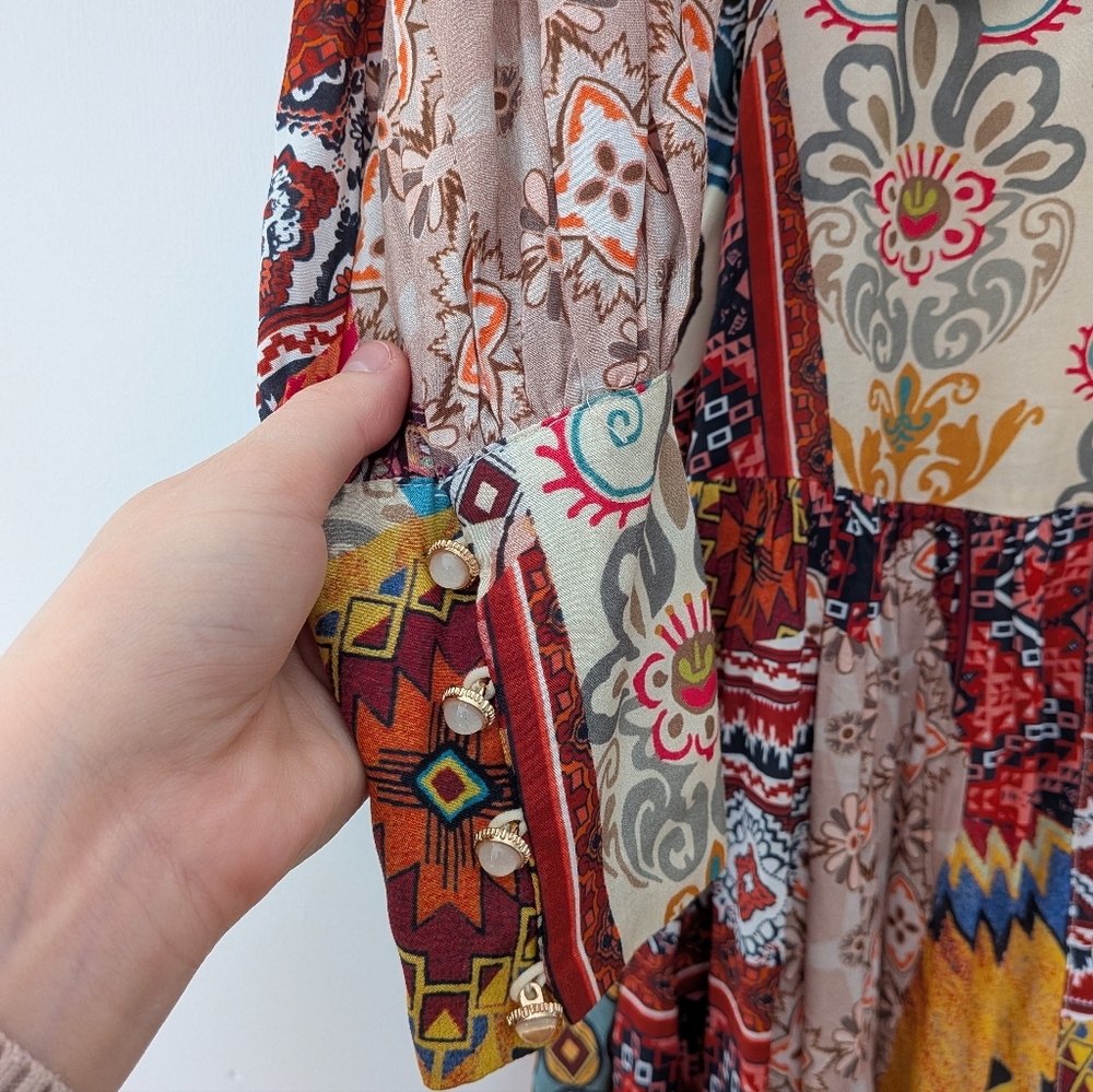 MOTF Multicolor Patchwork Long Sleeve Dress - Picture 2 of 5